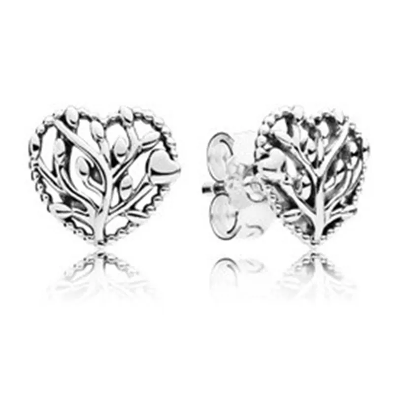 

Fashion 100% Real 925 Sterling Silver Pandora Earrings For Women Life Tree Heart Earring Studs Fine Pandora Jewelry Original