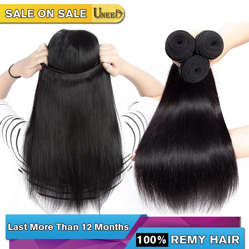 

Uneed Brazilian Straight Hair Bundles 100% Human Hair Weave Bundles Natural Color Remy Hair Extensions Can Buy 3 or 4 Bundles
