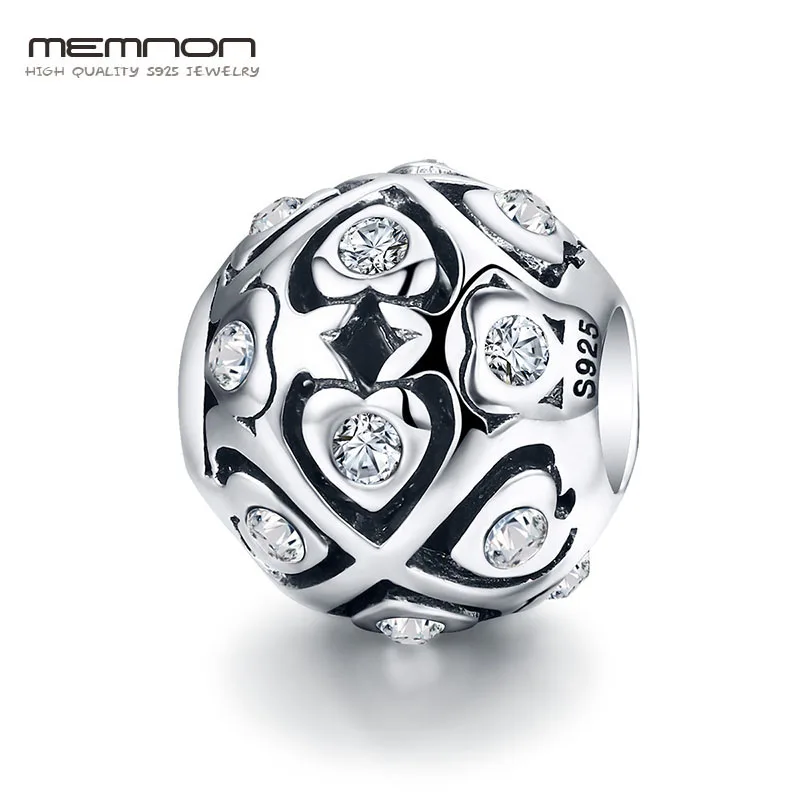 

M Genuine 100% 925 Sterling Silver Heart Luminous AAA Cubic Zircon Beads fit Charm Bracelet Valentine Day Gift S925 MCC536
