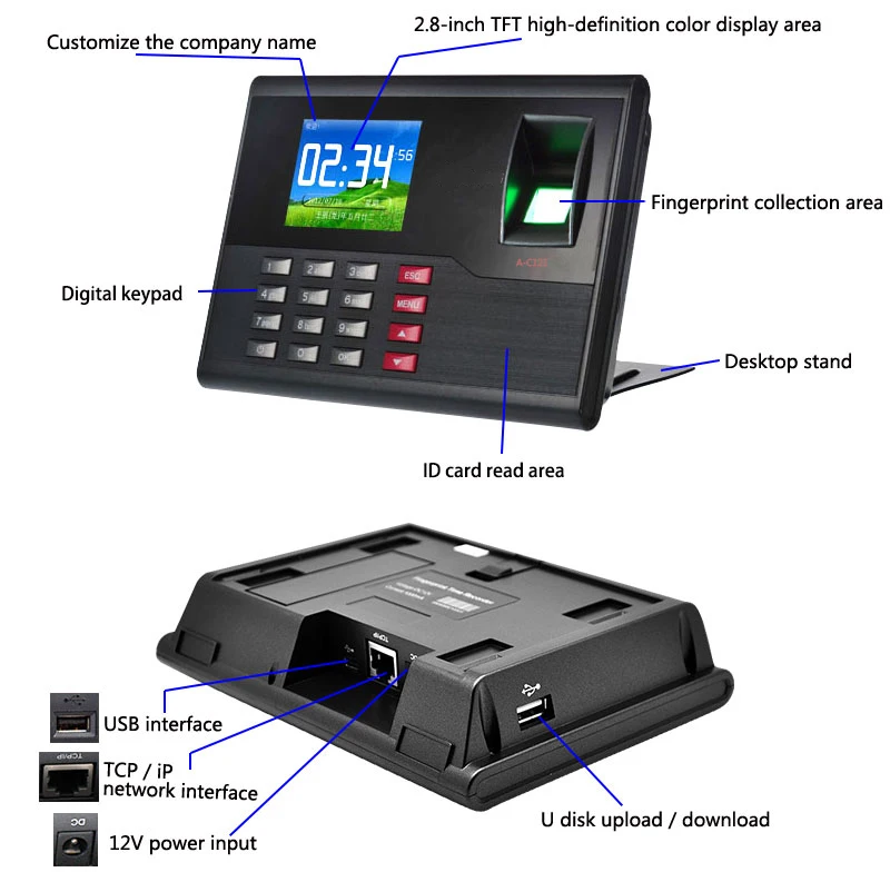 A-C121 TCP/IP биометрический считыватель времени отпечатков пальцев регистратор посещаемости сотрудников электронный Пробивной считыватель машина Realand с 2,8''