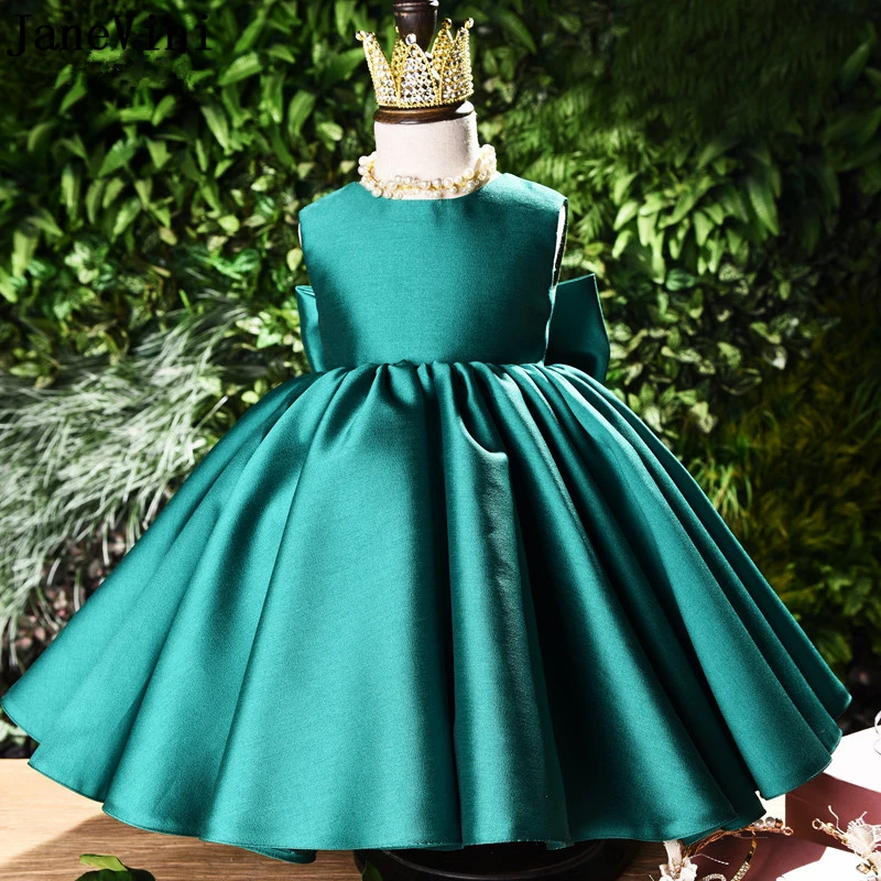 Us 8899 49 Offjanevini Simple Green Satin Long Flower Girls Dresses For Wedding Party Ball Gown Big Bow Back Ankle Length Robe Ceremonie Fille In