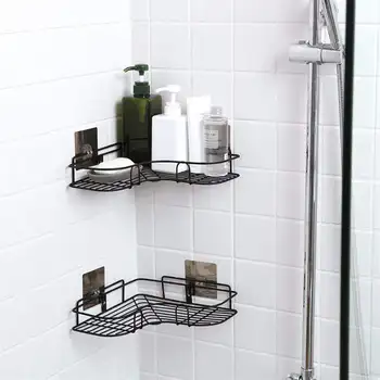 

Bathroom Shower Corner Shelf Punch-free Suction Wall Mount Organizer Iron Holder kitchen Storage Basket Towel Rack Soap Dish