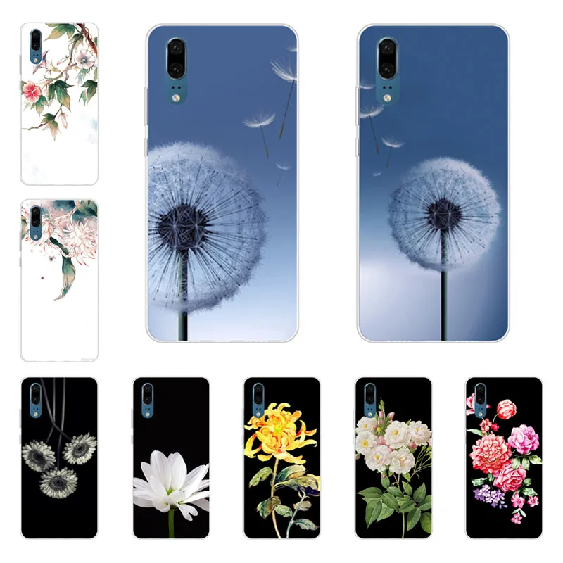 huawei p20 Case Silicon flowers Painting Soft TPU Back Cover for Protect Phone cases shell |