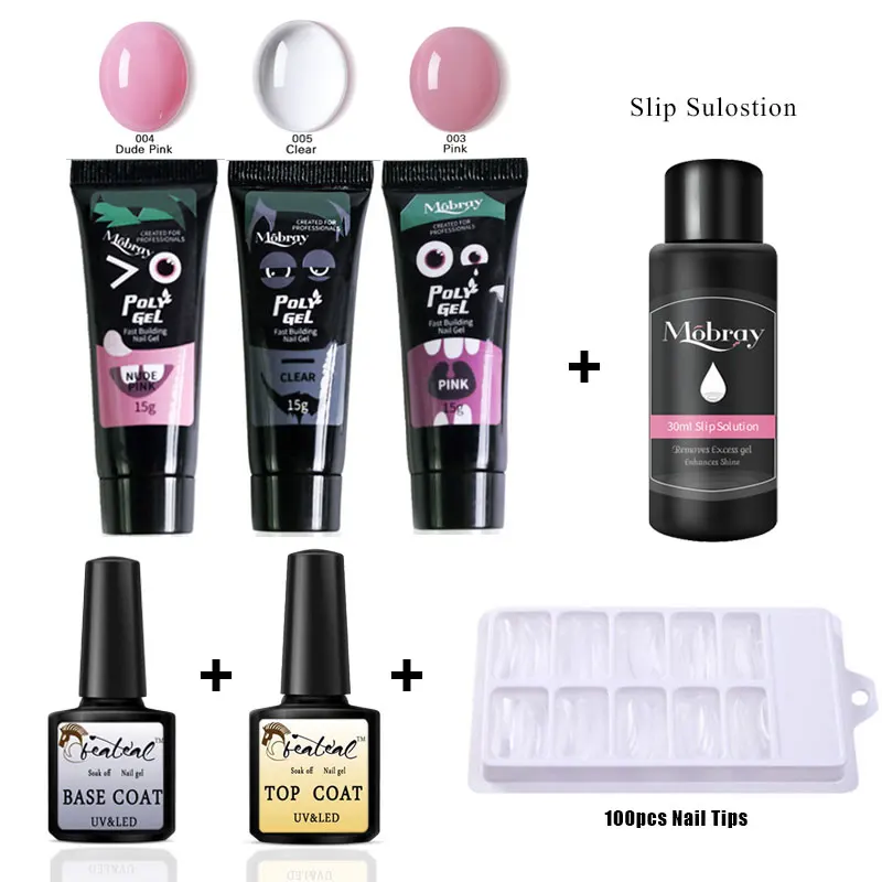 

Beateal polygel kit 15ml french nail poly gel set clear natural camouflage color fibreglass hard jelly builder nail extend gel