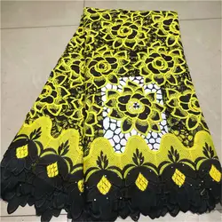 Madison желтый цвет африканский кружево ткань 2019 Африканский гипюр шнур высокое качество вышивка Тюлевая ткань с камушками для свадьбы