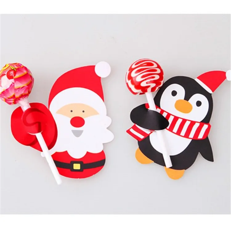

50pcs/lot 2 style Santa Claus and penguins Lollipops card Decorative card