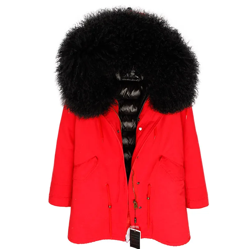 OFBUT, зимняя женская куртка, пальто с натуральным мехом, длинная парка, воротник из натурального меха монгольской овцы, гусиный пух, пальто, Толстая теплая уличная одежда