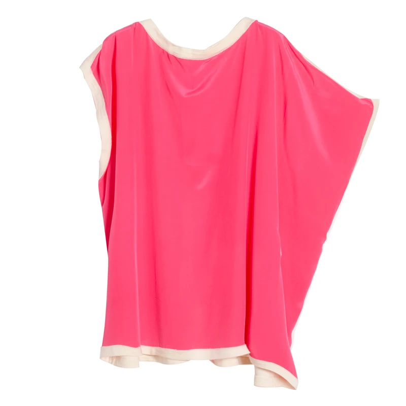 Женская Свободная блузка из натурального шелка, креповая плотная блузка рубашка с рукавами летучая мышь, блузки, летняя рубашка, посадка - Цвет: Кораллово-Красный