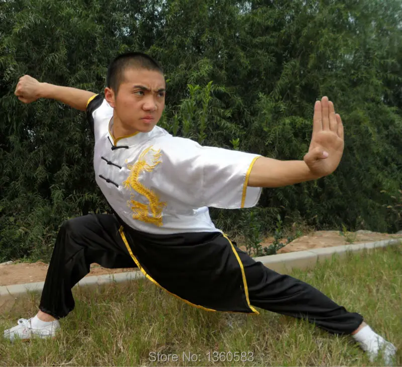 Black/white Unisex kids kung fu Embroidery dragon uniform