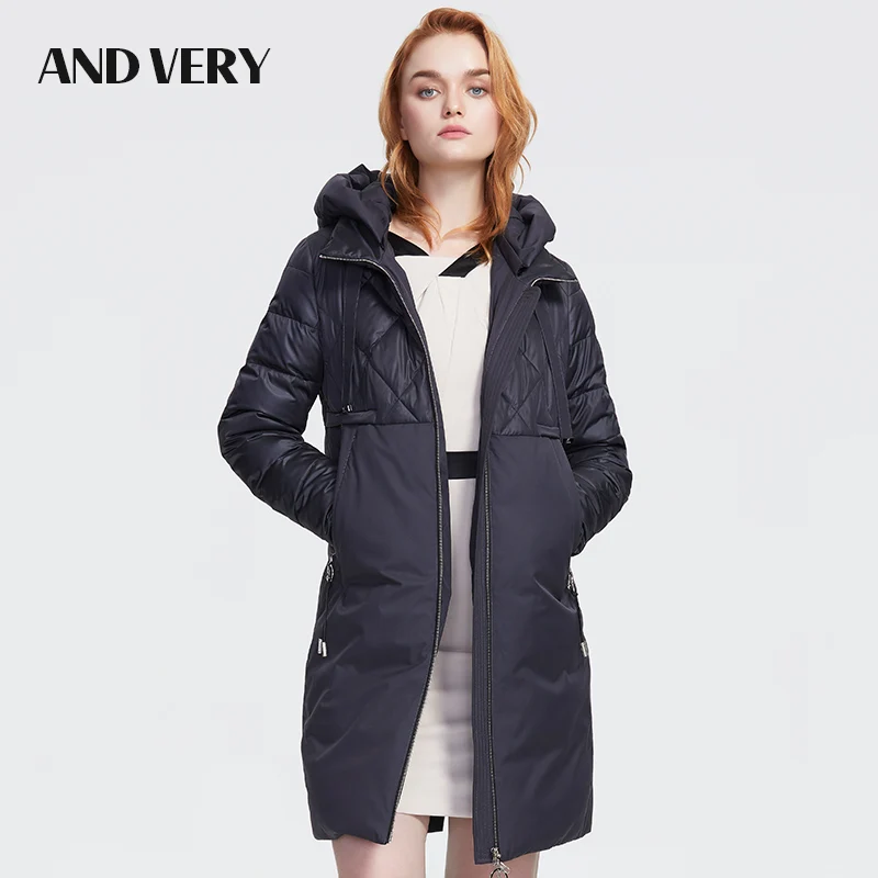 

ANDVERY 2019 new collection women winter jacket collar of natural fur high quality thick cotton medium length warm parka 9850