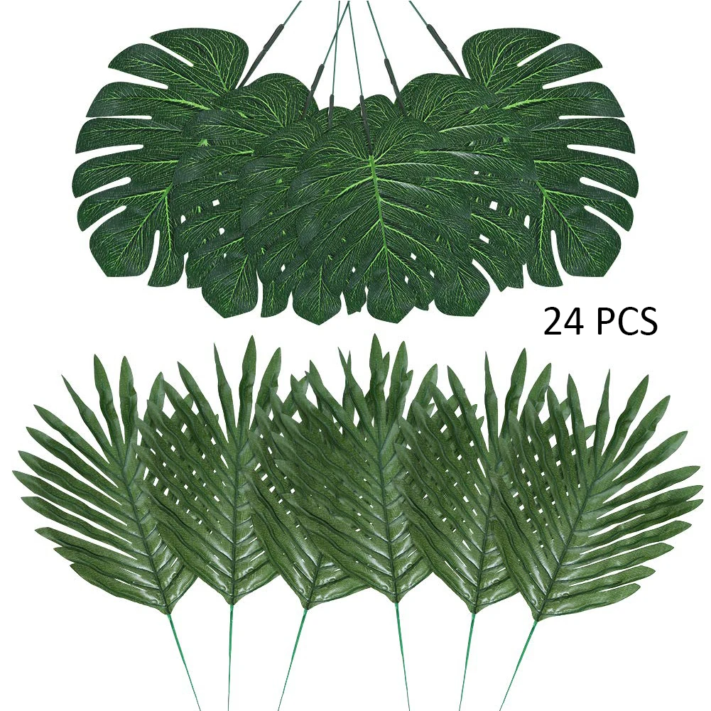

24PCS Simulation Supplies Green Non-toxic Artificial Leaves Space Saving Lightweight Decor DIY With Rod Reusable Fake Monstera