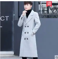 M-5XL Для мужчин с длинным выше колена тонкий слой корейской версии тенденции шерстяное пальто студентов длинное шерстяное пальто большие