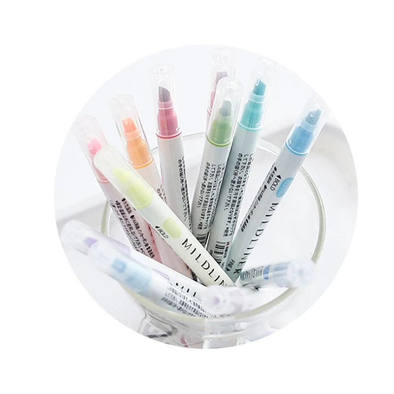 12 Color DoubleHead Highlighter Pen Account Diary Decoration Pastel Marker Note Oblique And Roumd Head Highlighte | Канцтовары для