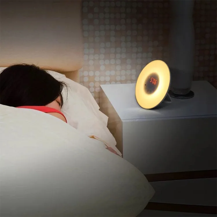 Цветной цифровой будильник для спальни, новинка, RGB Светодиодный светильник с имитацией восхода солнца, лампа с fm-радио