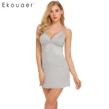 

Ekouaer Sexy Chemise Nightdress Nighty Lingerie Sleepwear Women Lace Patchwork Babydoll Night Dress With G-String Nightwear