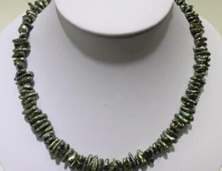 

~~ 11.24 Green Beautiful keshi reborn pearl necklace 7x13mm17.5INCH Discount AAA
