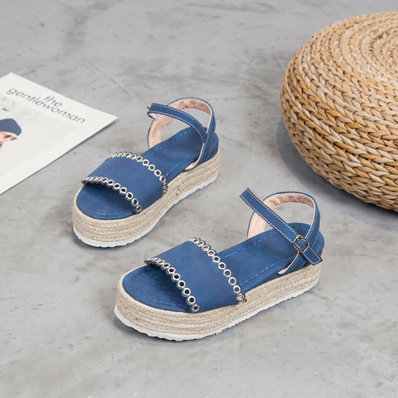 

Summer Sandals Shoes Woman 2019 Casual Women's Rubber Sole Studded Wedge Buckle Ankle Strap Open Toe Sandals
