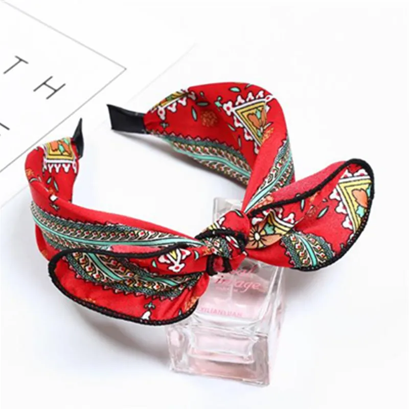 

Red Bohemian Headband Print for Women Bow Knotted Headband Hair Accessories Head Hoop Girls Headpiece Bow Headband Turban Adults
