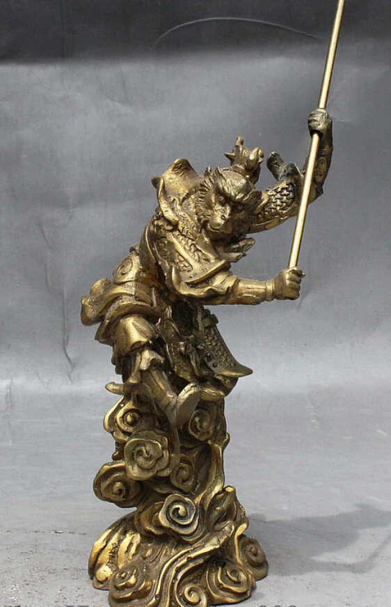 ZSR 602 ++++++9" Chinese Buddhism Brass Ancient Myth Handsome Monkey King Sun WuKong Statuein