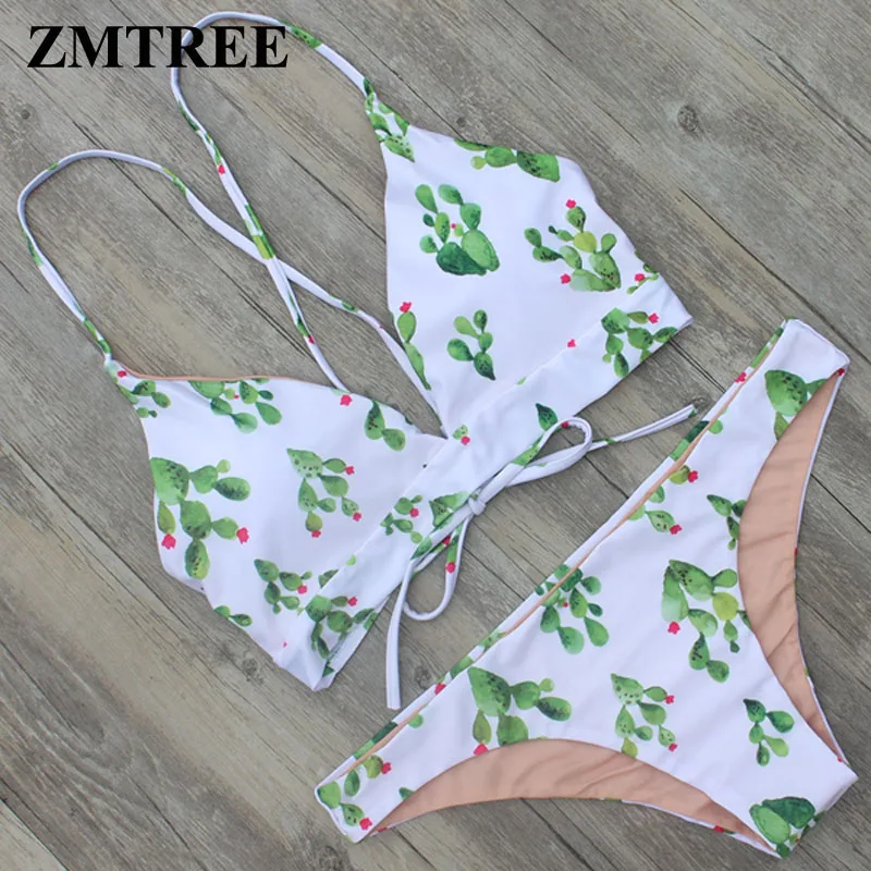 ZMTREE Bandage Swimwear Push Up Bikini Set Cactus Print Swimsuit Cross Back Bathing Suit Summer Beachwear Brazilian Bikini 2017 ZMTREE Bandage Swimwear Push Up Bikini Set Cactus Print Swimsuit Cross Back Bathing Suit Summer Beachwear Brazilian Bikini 2017