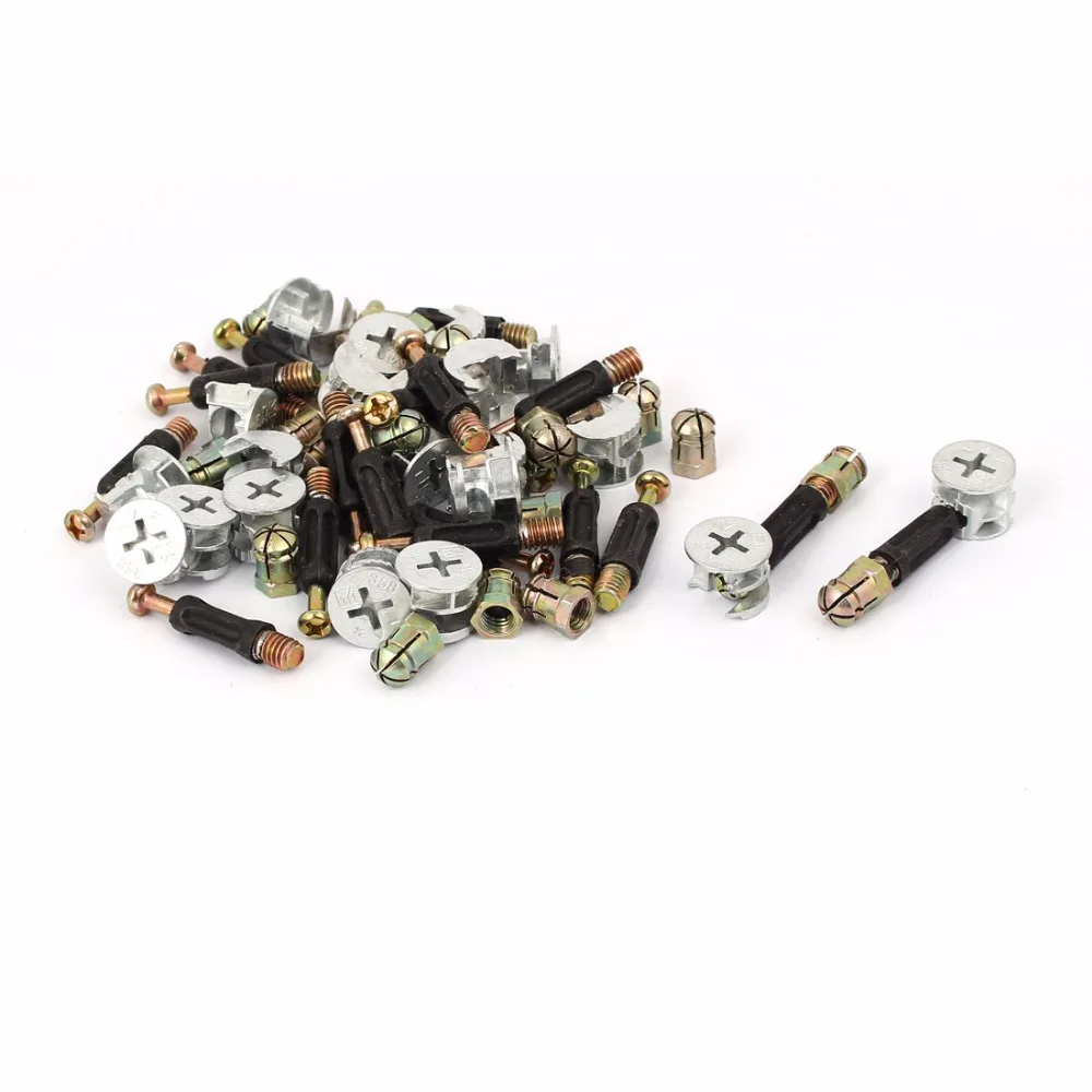 Uxcell High Quality 20 Sets M6x35mm Furniture Cabinet Fixing Screw Locking Cam Bolt Pre-inserted Nut Fitting Metal Plastic Alloy