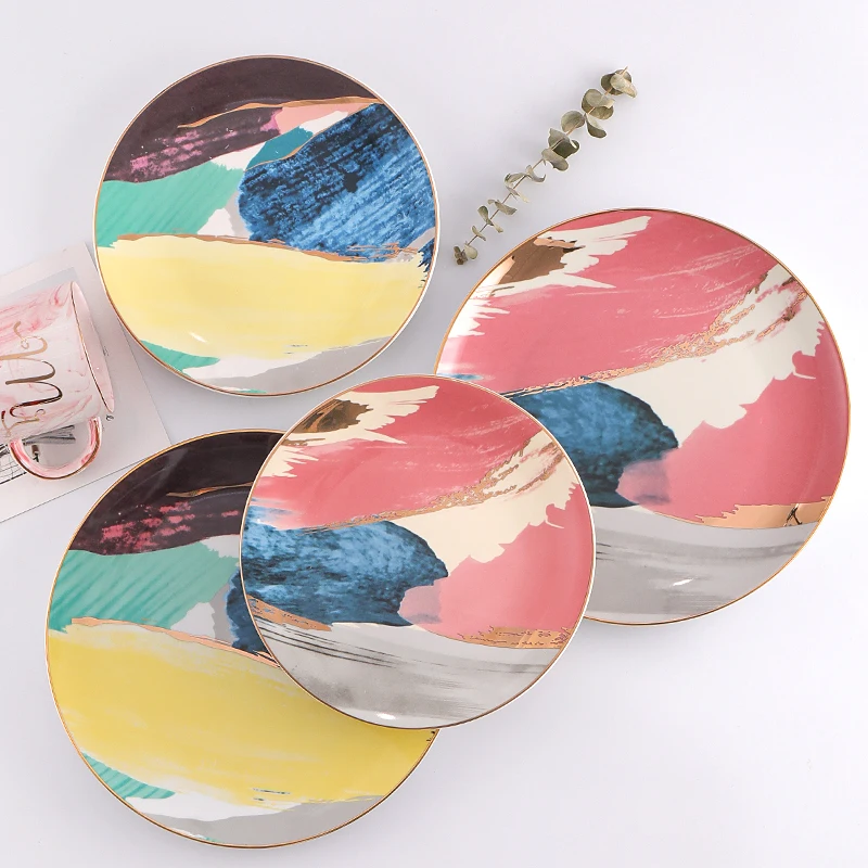 

8 and 10 inch Colorful Cloud Dinner Plate set Porcelain Dessert Snack Cake Dishes for Kitchen Decor Gift