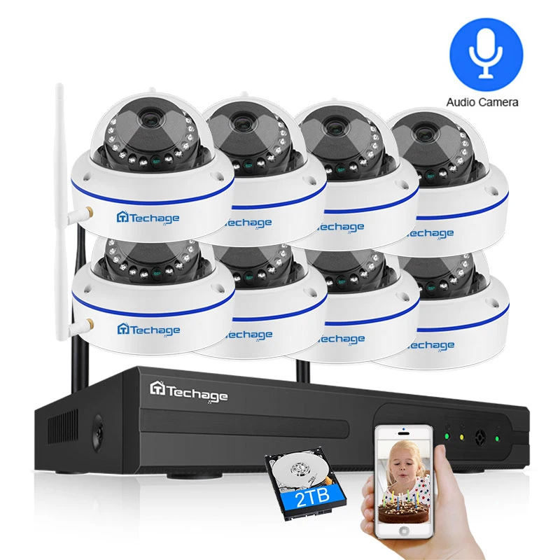Techage 8CH CCTV System Wireless 1080P HD NVR 8PCS 2.0MP IR Outdoor Waterproof Dome Wifi Security Camera System Surveillance Kit Techage 8CH CCTV System Wireless 1080P HD NVR 8PCS 2.0MP IR Outdoor Waterproof Dome Wifi Security Camera System Surveillance Kit