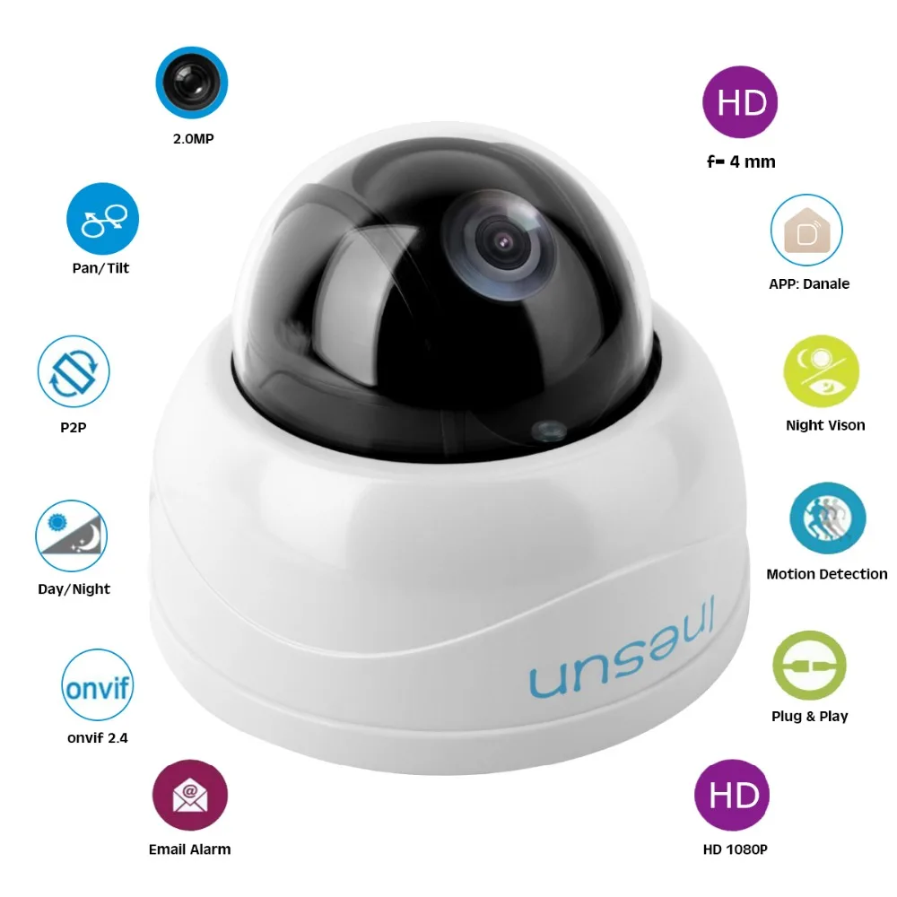 Smart IP 2MP Camera Dome Security 4mm Infrared HD 1080P Outdoor Pan Tilt H.265