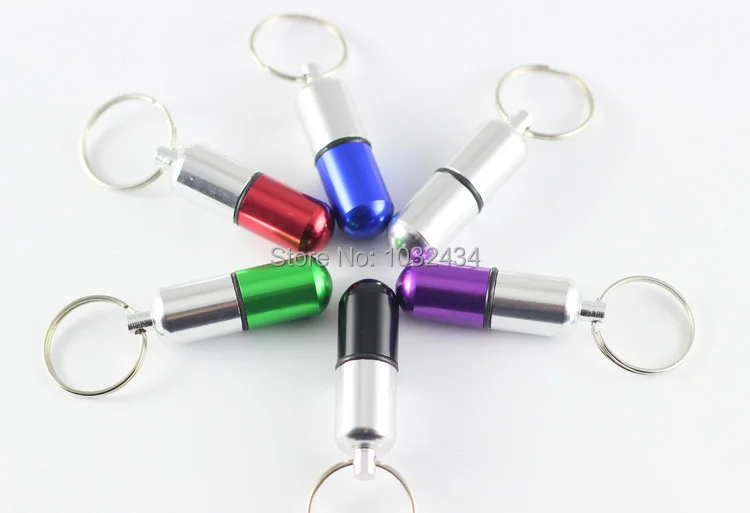 100 pcs /lot wholesale Capsule mini keychain small metal container