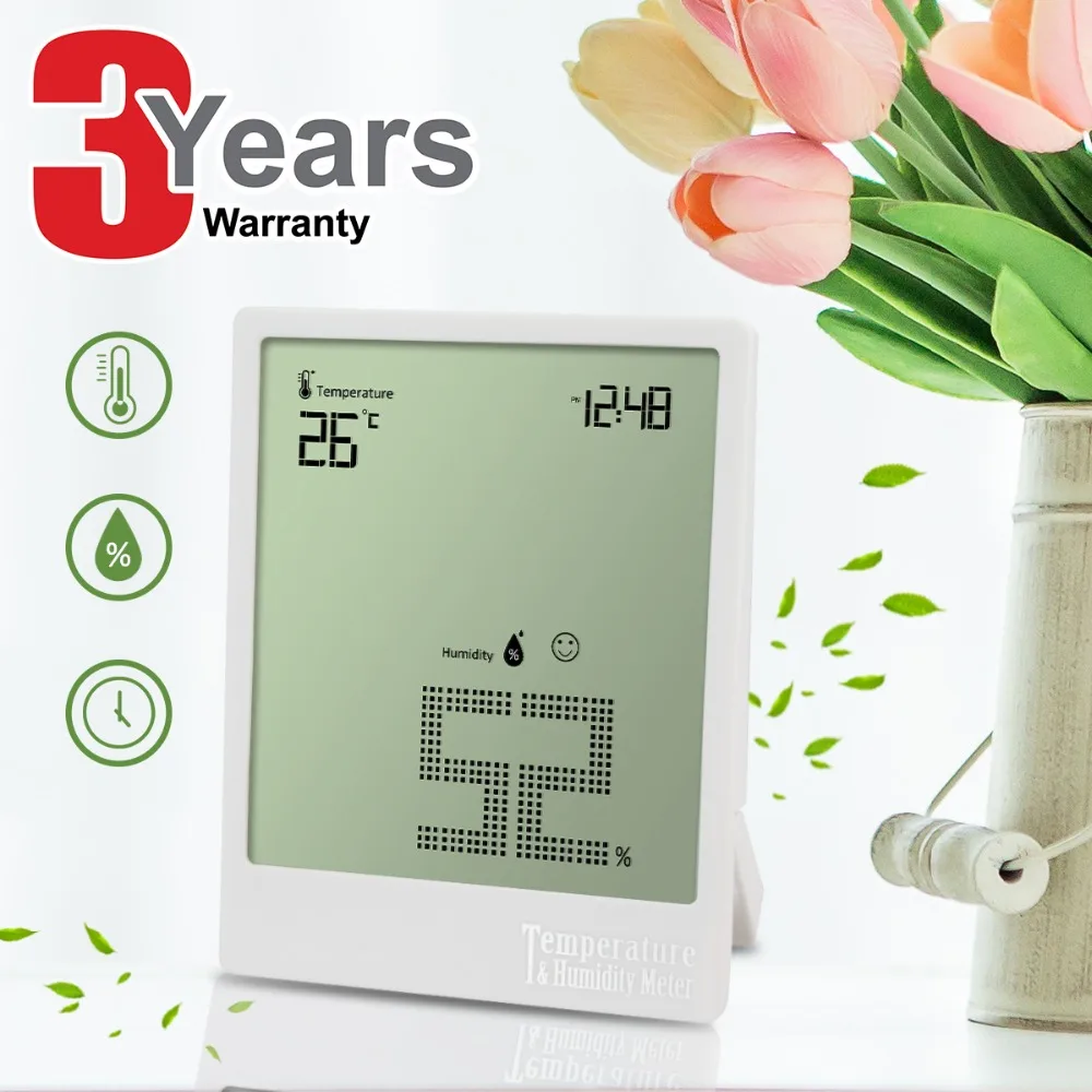 Ultra Thin Digital Hygrometer Large-Screen Thermometer Indoor Temperature Humidity Monitor Gauge for Baby Room Flower Room White