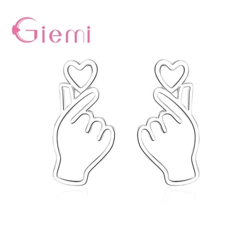 

Charming Sweet LOVE Gesture Heart Stud Earrings 925 Sterling Silver Romantic Gift For Women Appointment Exquisite Jewelry