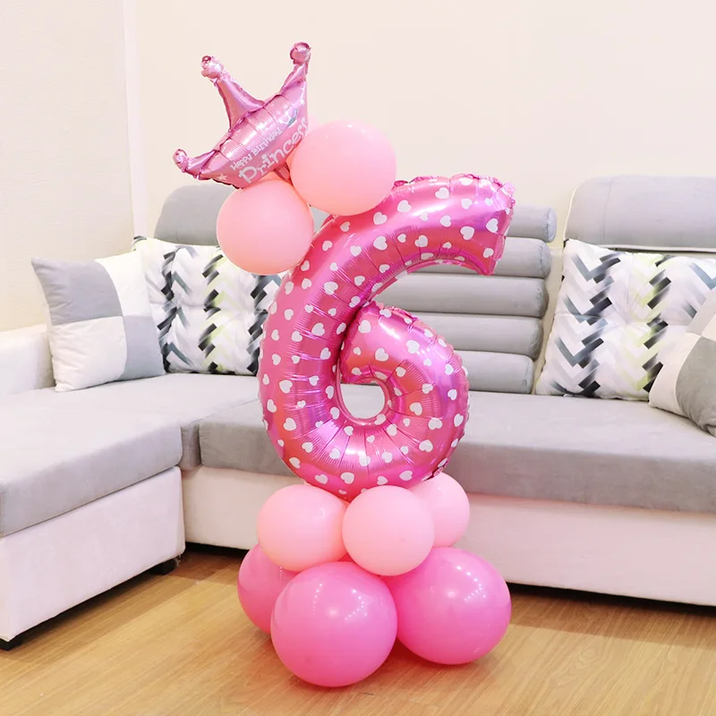 1 шт., воздушный шар на 2-й день рождения, с днем рождения, 2 года, украшения на день рождения, детский гелиевый баллон, голубые, розовые латексные шары, конфетти, для мальчиков и девочек - Цвет: pink 6