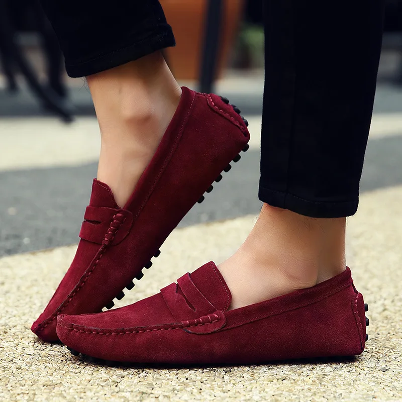 OLOMM/брендовые модные стильные Мягкие Мокасины; мужские лоферы; Высококачественная обувь из натуральной кожи; мужская обувь на плоской подошве; обувь для вождения; TD-117 - Цвет: Wine red
