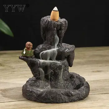 

Home Decoration Ceramic Censer Smoke Backflow Cones Incense Burner Holder Incense Aroma Burner Porte Encens Brown Crafts Gift