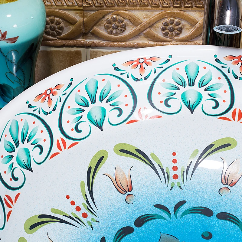 Europe Vintage Style Ceramic Art Basin Sink Counter Top Wash Basin Bathroom Sinks vanities wash basin  (4)