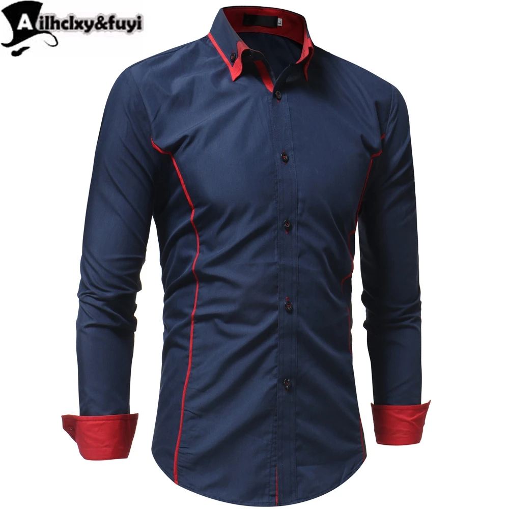 Men Shirts Europe Size New Arrivals Slim Fit Male Shirt Solid Long