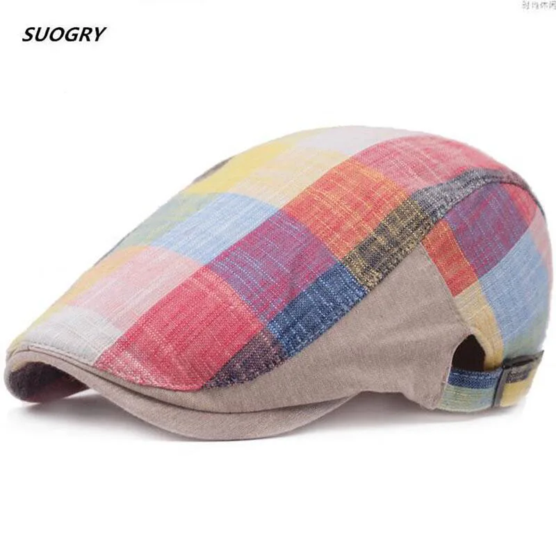 

SUOGRY 2018 New Fashion Plaid Cotton Beret Hats For Men Women Outdoor Casual Berets Caps