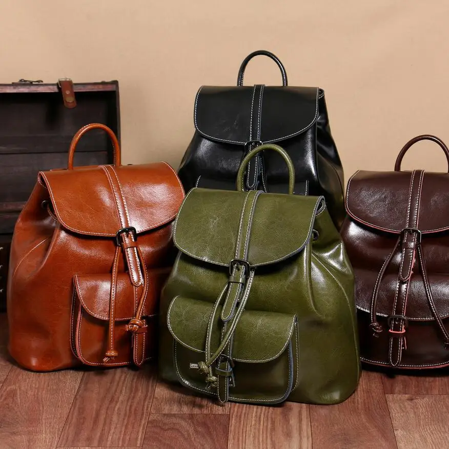 

eTya New Leather Genuine Backpack Woman Drawstring Casual Female Travel Shoulder Bags Teenage Girls School Bag