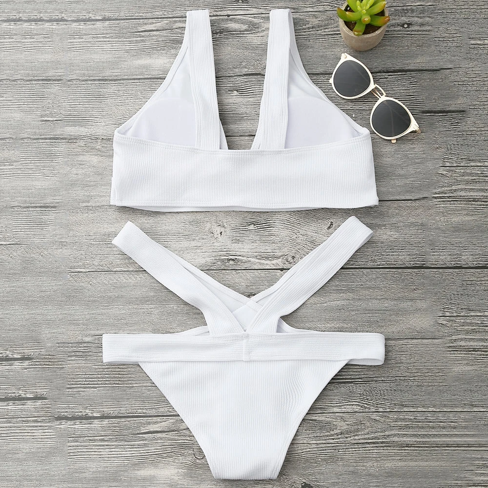 

2018 Sexy Bikini Swimwear Push Up Bandage Bikinis Set V Neck Swimsuit Biquini Maillot De Bain Bathing Suit Black White