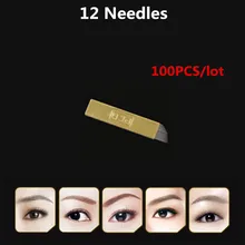 Новое поступление 100 шт 12 PCD иглы медные перманентные брови макияж Изогнутое лезвие для ручного татуажа бровей Иглы