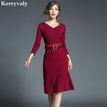 Весна v-образным вырезом с длинным рукавом женское платье Vestidos Mujer Invierno 2018 Kleider Damen черные офисные вязаное платье k5235