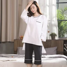 Осенние Хлопковые женские пижамы, минималистский домашний, мода Круглый воротник, девять рукава, Хлопок Домашняя одежда