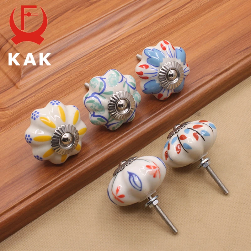 KAK 40mm Hand painted Ceramic Drawer Knobs Porcelain Rural Knob