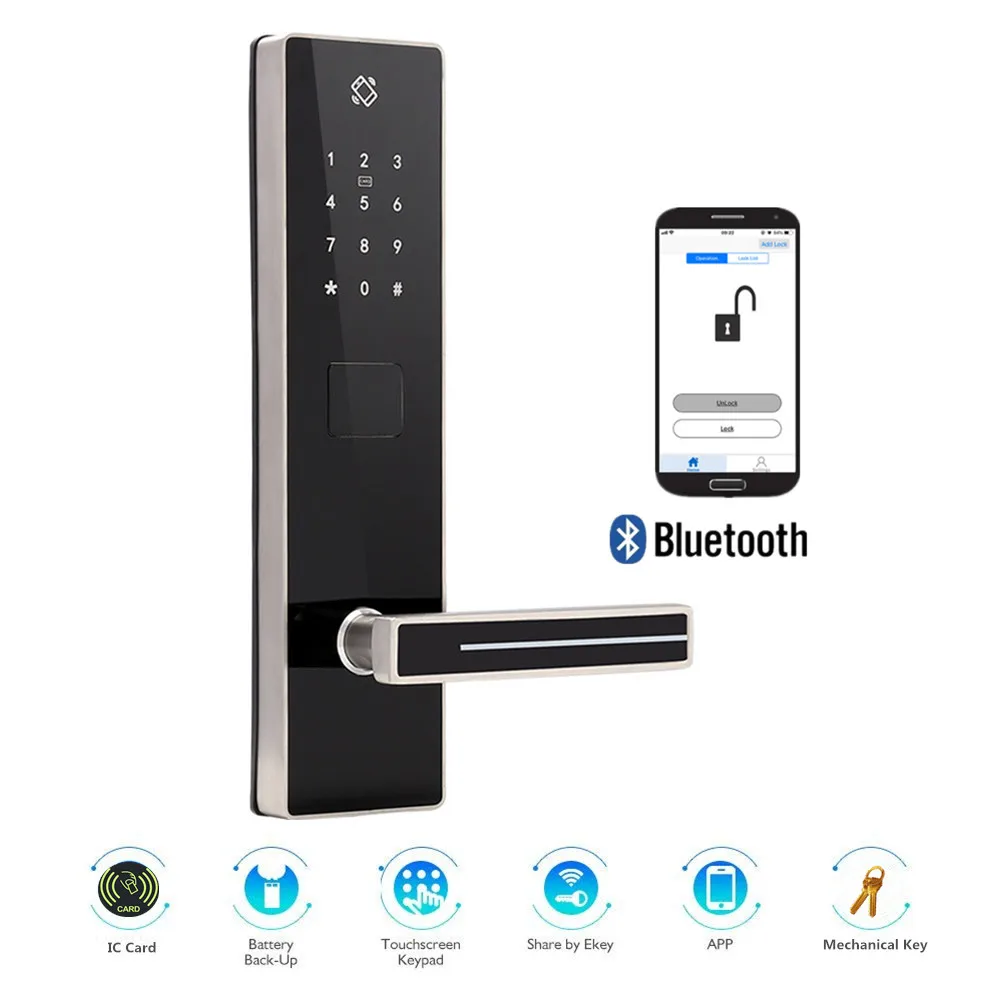 

Bluetooth APP No Networking Remote Managing RFID Card and Multiple Code and Password Unlock Smart Door Lock