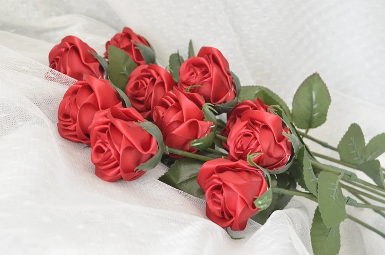 Hand made 10 шт. шелковой атласной Розы Цветы Свадьба Невеста Букет Home Decor Красная Роза Цветы для невесты невесты букет реального роза