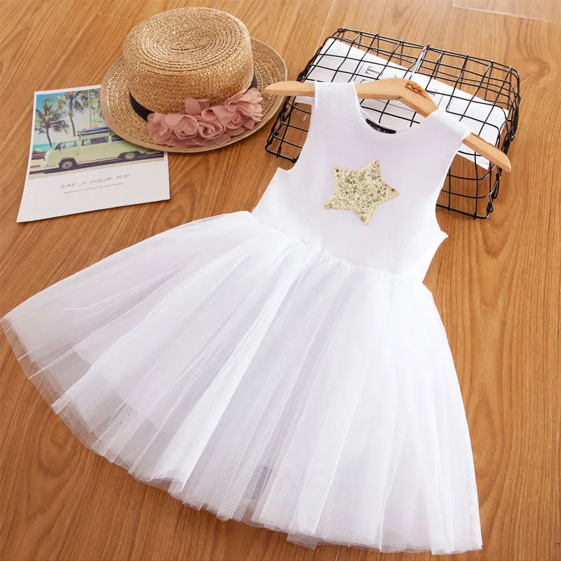 Нарядное платье для девочек свадебные летние платья с пентаграммой для маленьких девочек, платье-пачка принцессы, повседневная одежда для детей возрастом 3, 4, 6, 8 лет