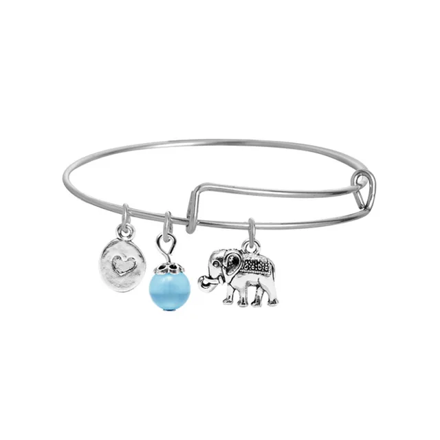 Silver Colors Charm Elephant Expandable Wire Bracelets Bangle For Silver Colors Charm Elephant Expandable Wire Bracelets Bangle For Women Blue Bead Jewelry Adjule