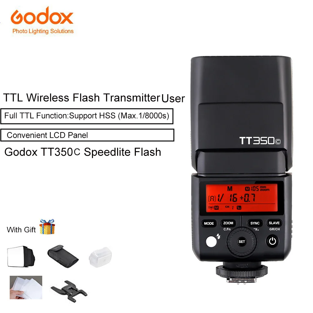 

Godox TT350C Mini TTL 2.4G Wireless X System Speedlite Flash GN36 HSS 1/8000s Built-in 5D Mark III Digital for Canon EOS