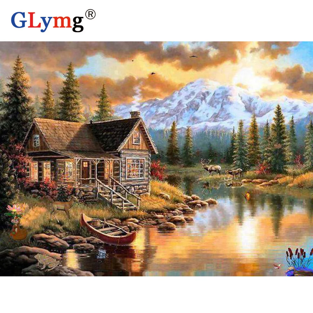 GLymg полный квадратный Рукоделие 5d Diy домашний поток пейзаж, картина, выложенная алмазами Вышивка крестом стразы, вышивка, мозаика подарок для дома