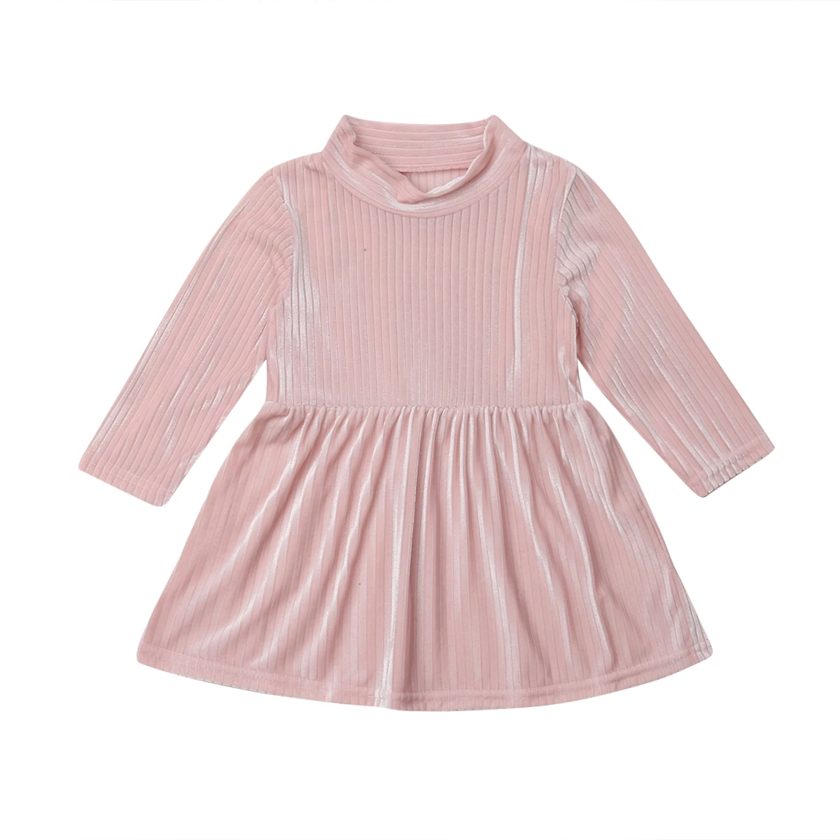 Лидер продаж, вельветовое платье для маленьких девочек Детские Вечерние платья с длинными рукавами платье-пачка для дня рождения - Цвет: Розовый